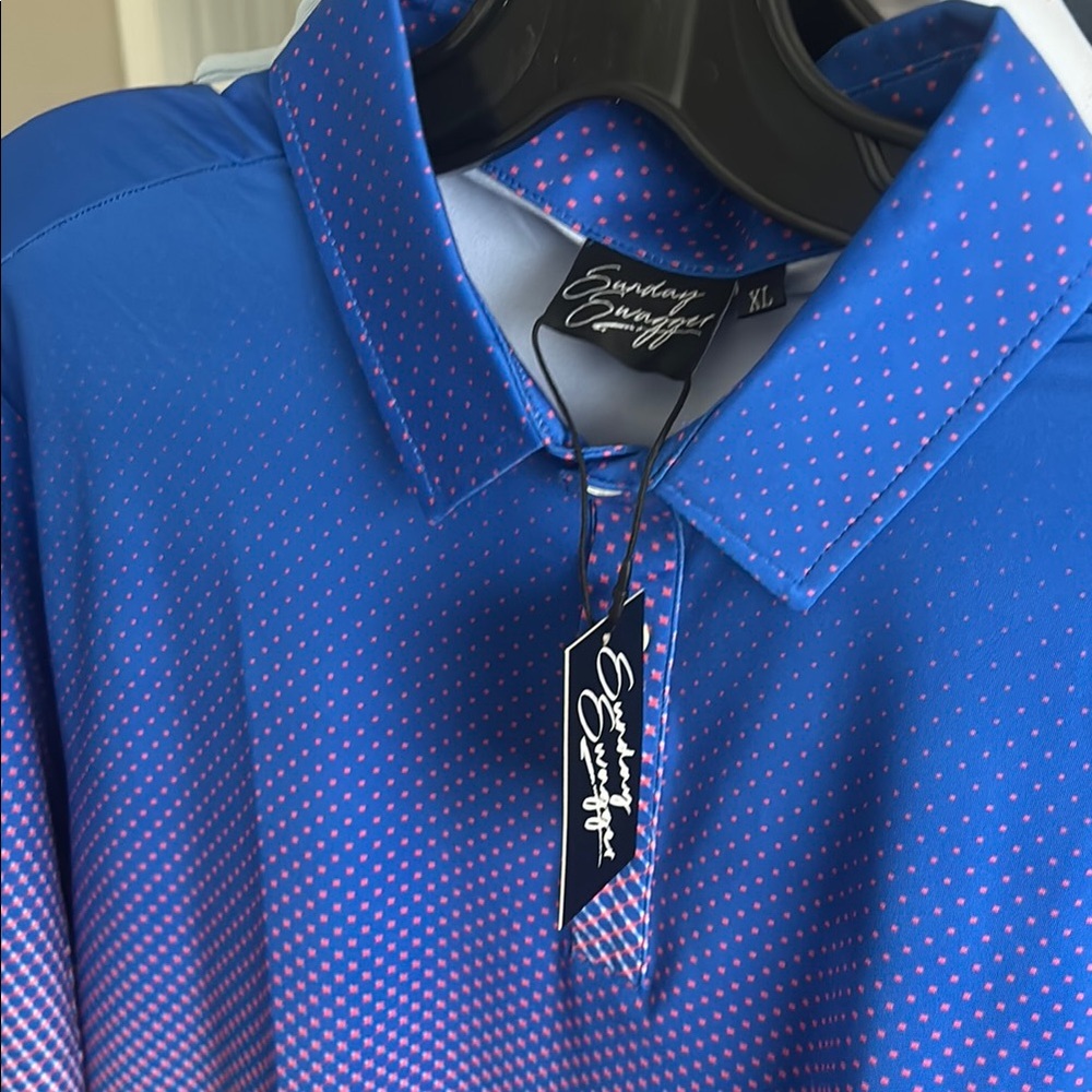 Sunday Swagger Men's Blue Gradient Polo Shirt - Picture 2 of 5